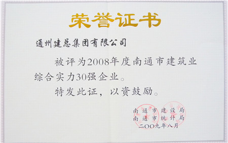 2008年度南通市建筑业综合实力30强企业