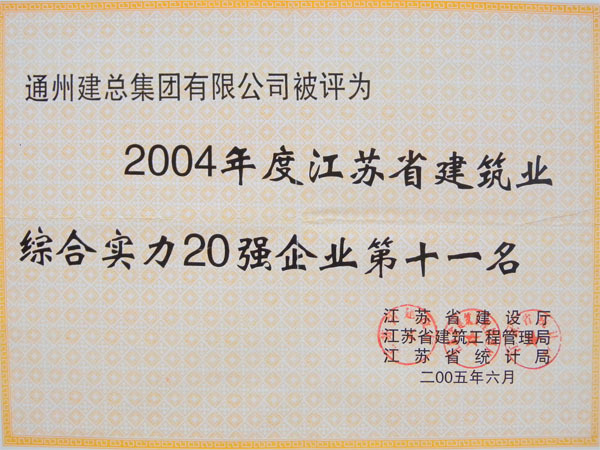 2004年度江苏省建筑业综合实力20强